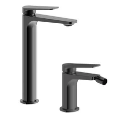 Set lavabo alto e bidet in ottone nero spazzolato - Nocta