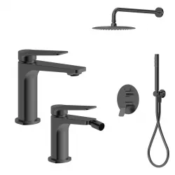 Set lavabo e bidet con incasso doccia in ottone nero spazzolato - Nocta