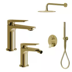 Set lavabo e bidet con incasso doccia in ottone oro spazzolato - Nocta