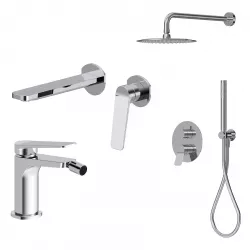 Set lavabo a muro e bidet con incasso doccia in ottone cromo - Nocta