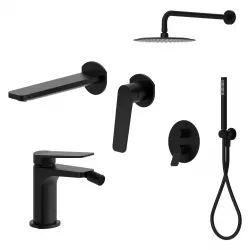 Set lavabo a muro e bidet con incasso doccia in ottone nero opaco - Nocta