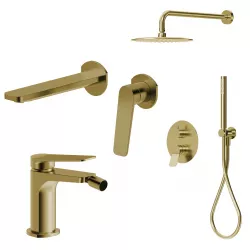 Set lavabo a muro e bidet con incasso doccia in ottone oro spazzolato - Nocta