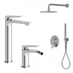 Set lavabo alto e bidet con incasso doccia in ottone cromo - Nocta