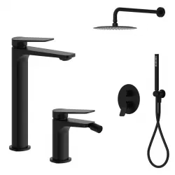 Set lavabo alto e bidet con incasso doccia in ottone nero opaco - Nocta