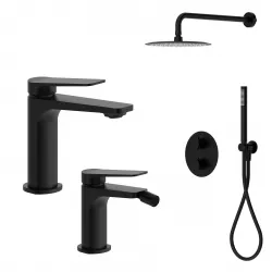 Set lavabo e bidet con incasso doccia termostatico in ottone nero opaco - Nocta