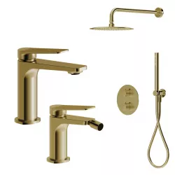 Set lavabo e bidet con incasso doccia termostatico in ottone oro spazzolato - Nocta