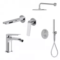 Set lavabo a muro e bidet con incasso doccia termostatico in ottone cromo - Nocta