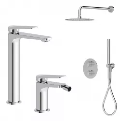 Set lavabo alto e bidet con incasso doccia termostatico in ottone cromo - Nocta