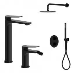 Set lavabo alto e bidet con incasso doccia termostatico in ottone nero opaco - Nocta