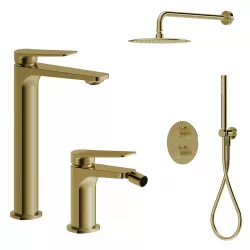 Set lavabo alto e bidet con incasso doccia termostatico in ottone oro spazzolato - Nocta