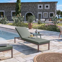 Lettino prendisole con schienale reclinabile in alluminio marrone e cuscino verde salvia - Elitian