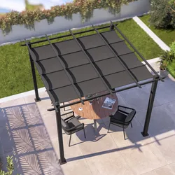 Gazebo 3x3 m in alluminio antracite con tetto scorrevole - Norris