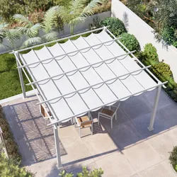 Gazebo 4x4 m in alluminio bianco con tetto scorrevole - Norris