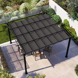 Gazebo 4x4 m in alluminio antracite con tetto scorrevole - Norris