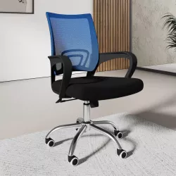 Sedia da ufficio girevole in tessuto mesh nero e schienale traspirante blu - Lizzy