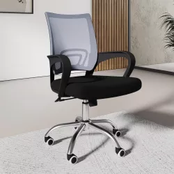 Sedia da ufficio girevole in tessuto mesh nero e schienale traspirante grigio - Lizzy