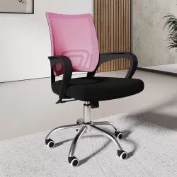 Sedia da ufficio girevole in tessuto mesh nero e schienale traspirante rosa - Lizzy